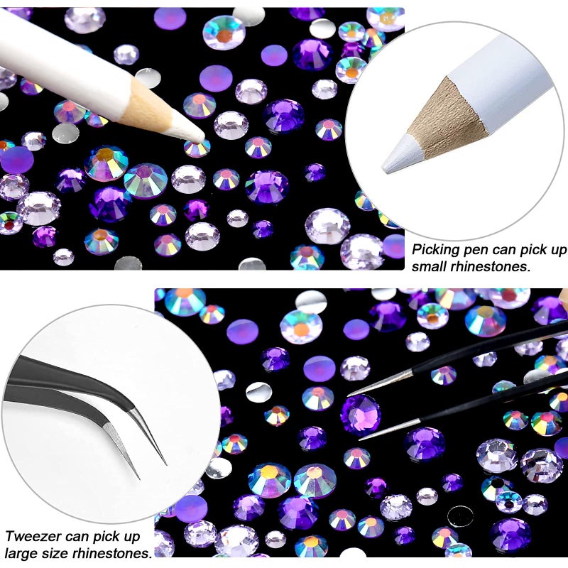 AUREHEN 15000PCs 2-6MM Purple Series Resin Flat Back Rhinestones, Round Non Hotfix Jelly & Silver Bottom Resin Rhinestones Nail Gems Stones with Tweezer & Picker Pen for Nail Art Tumblers & DIY Crafts - Image 3